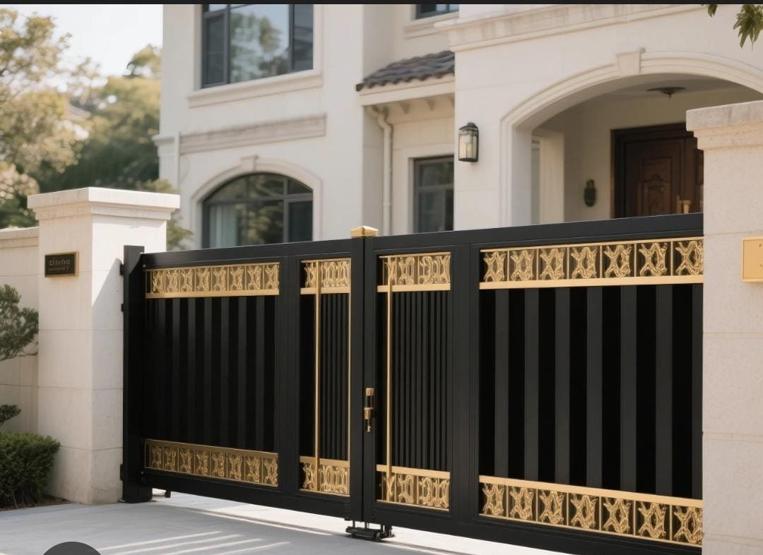 Black and gold main gate design – Bani Gala villa renovation