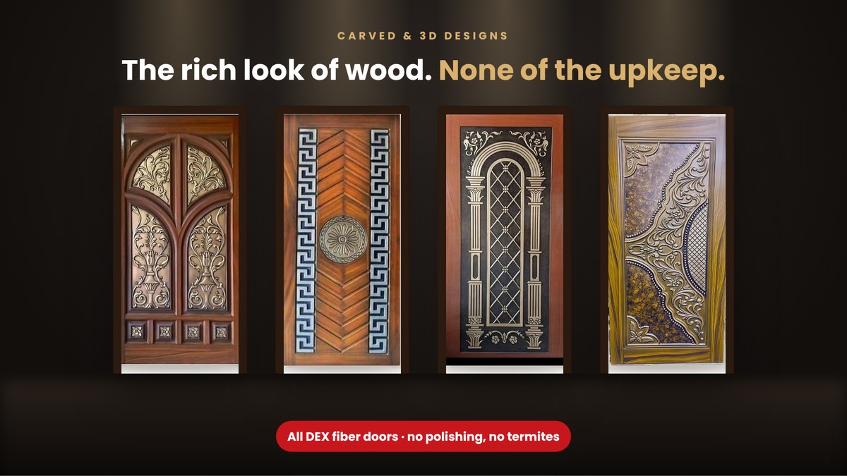 Carved and 3D design fiber doors that look like wood